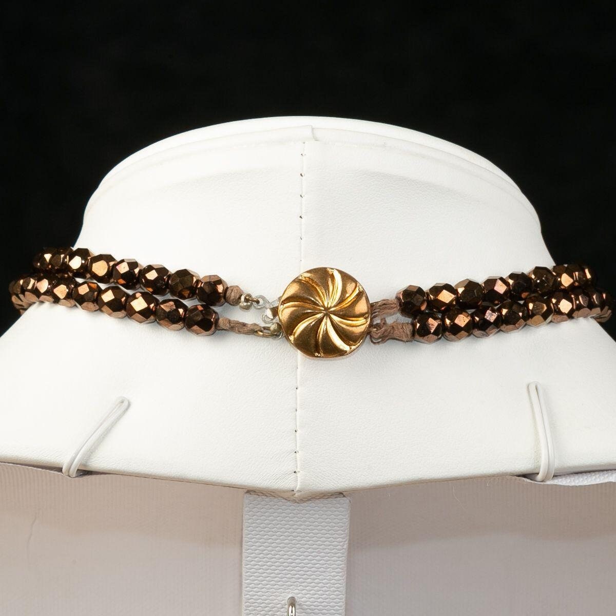 Antique Brown Glass Faceted Bead Choker Necklace with Box Clasp