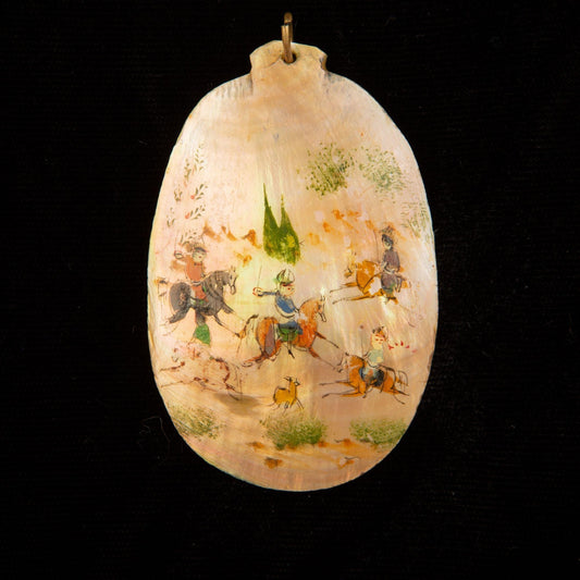Vintage Persian Painted Abalone Shell Large Pendant