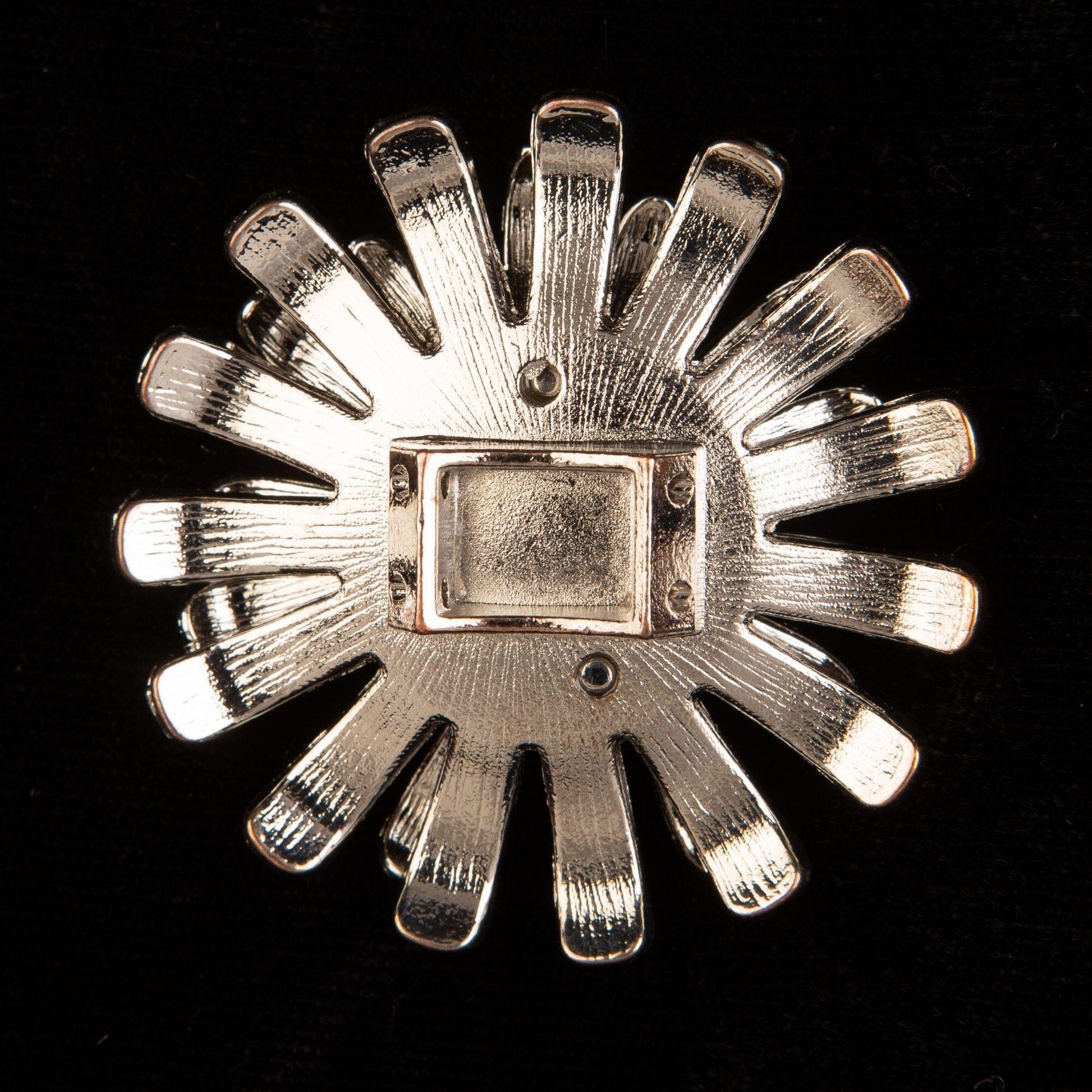 Vintage Rhinestone Daisy Sunflower Silver Toned Pendant