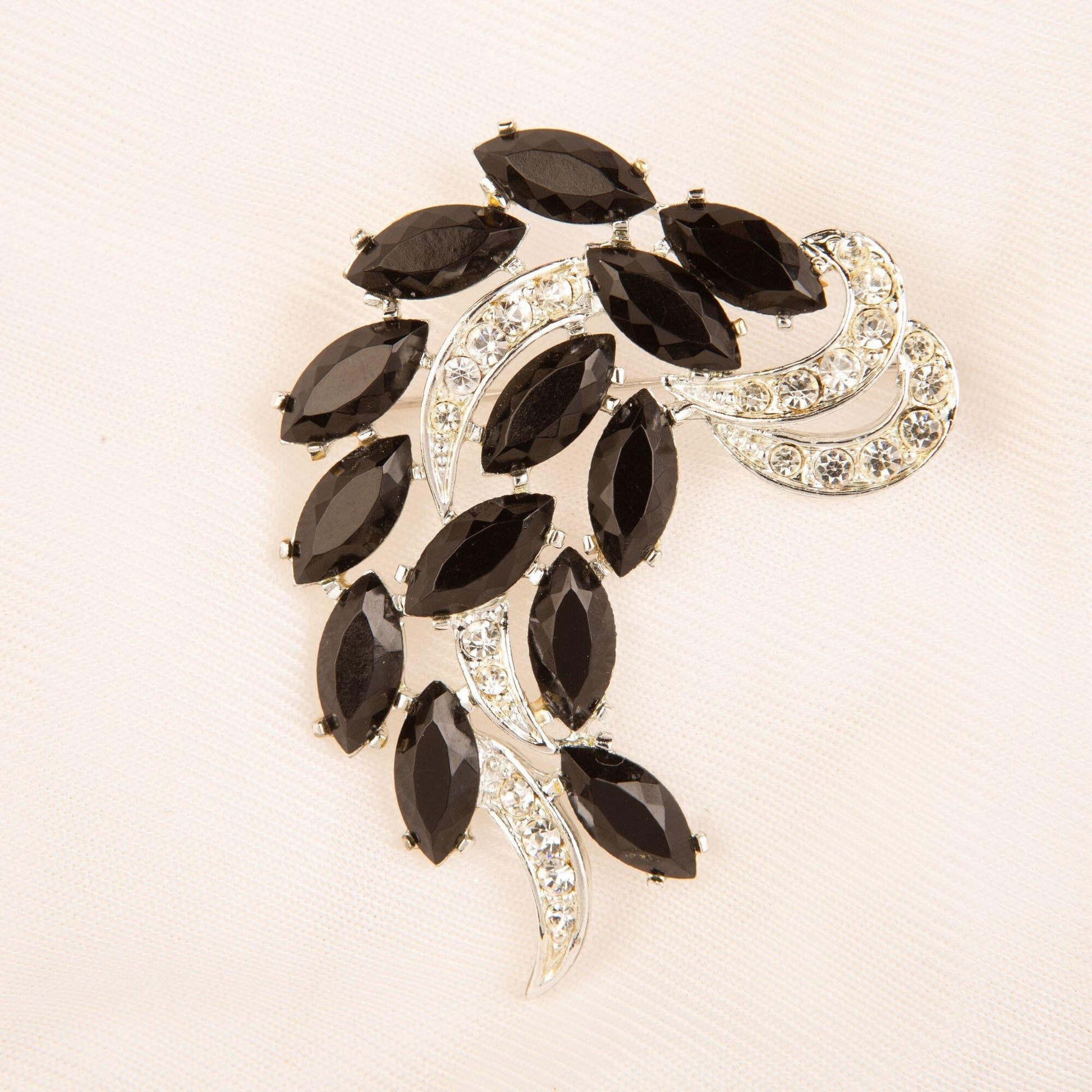 Vintage Signed Sarah Coventry 1964 Vienna Black Marquis Rhinestone Brooch