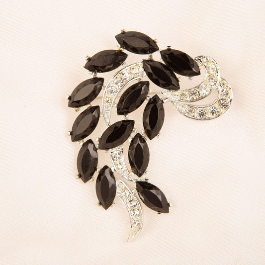 Vintage Signed Sarah Coventry 1964 Vienna Black Marquis Rhinestone Brooch