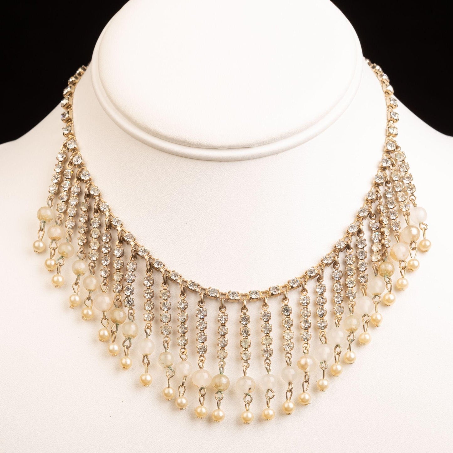Vintage Rhinestone and Pearl Glass Beaded Necklace