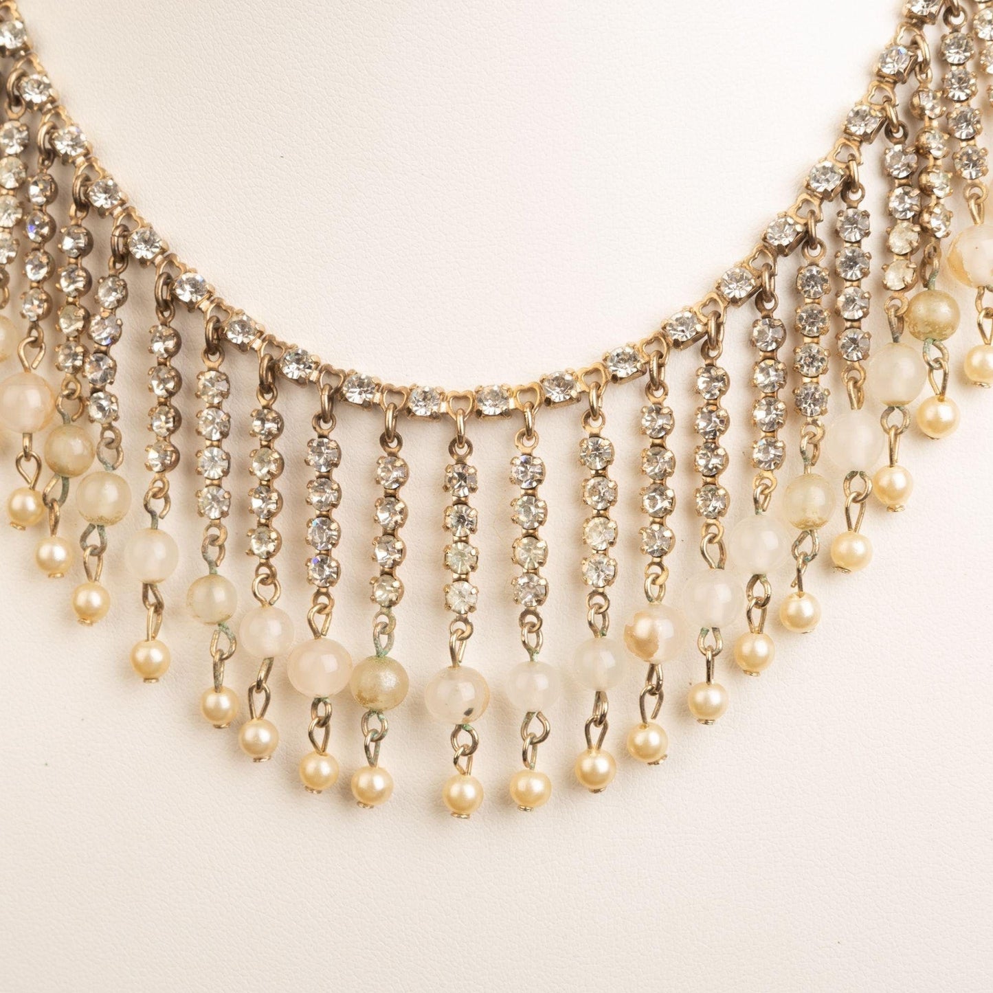 Vintage Rhinestone and Pearl Glass Beaded Necklace