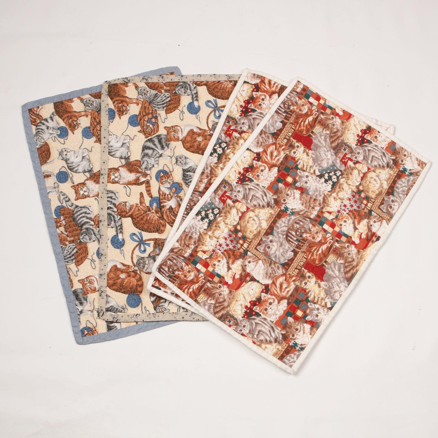 Vintage Quilted Handmade Kitten and Cat Table Linen Place Mats