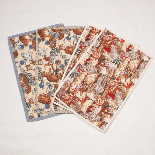 Vintage Quilted Handmade Kitten and Cat Table Linen Place Mats