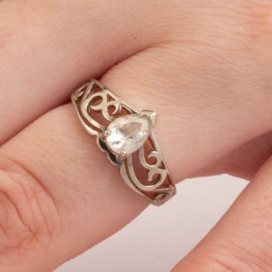 Vintage Sterling Silver 925 Signed HAN Teardrop CZ Ring Size 6.5