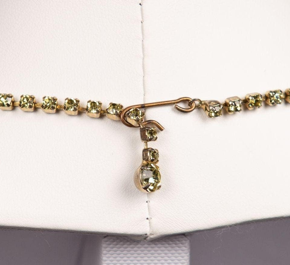 Vintage Rhinestoned Necklace 1940s with Amber and Golden Glass gems in a Gold toned setting
