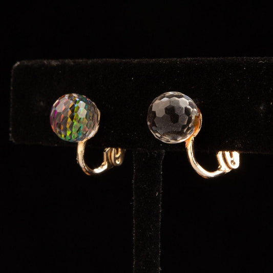 Vintage Crystal Faceted Rhinestone Rainbow Refracting Clip On Earrings
