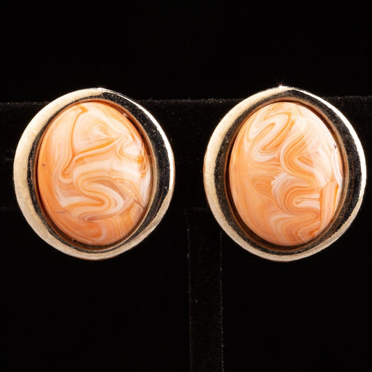 Vintage Avon Orange Swirl Glass Cabochon Post Earrings