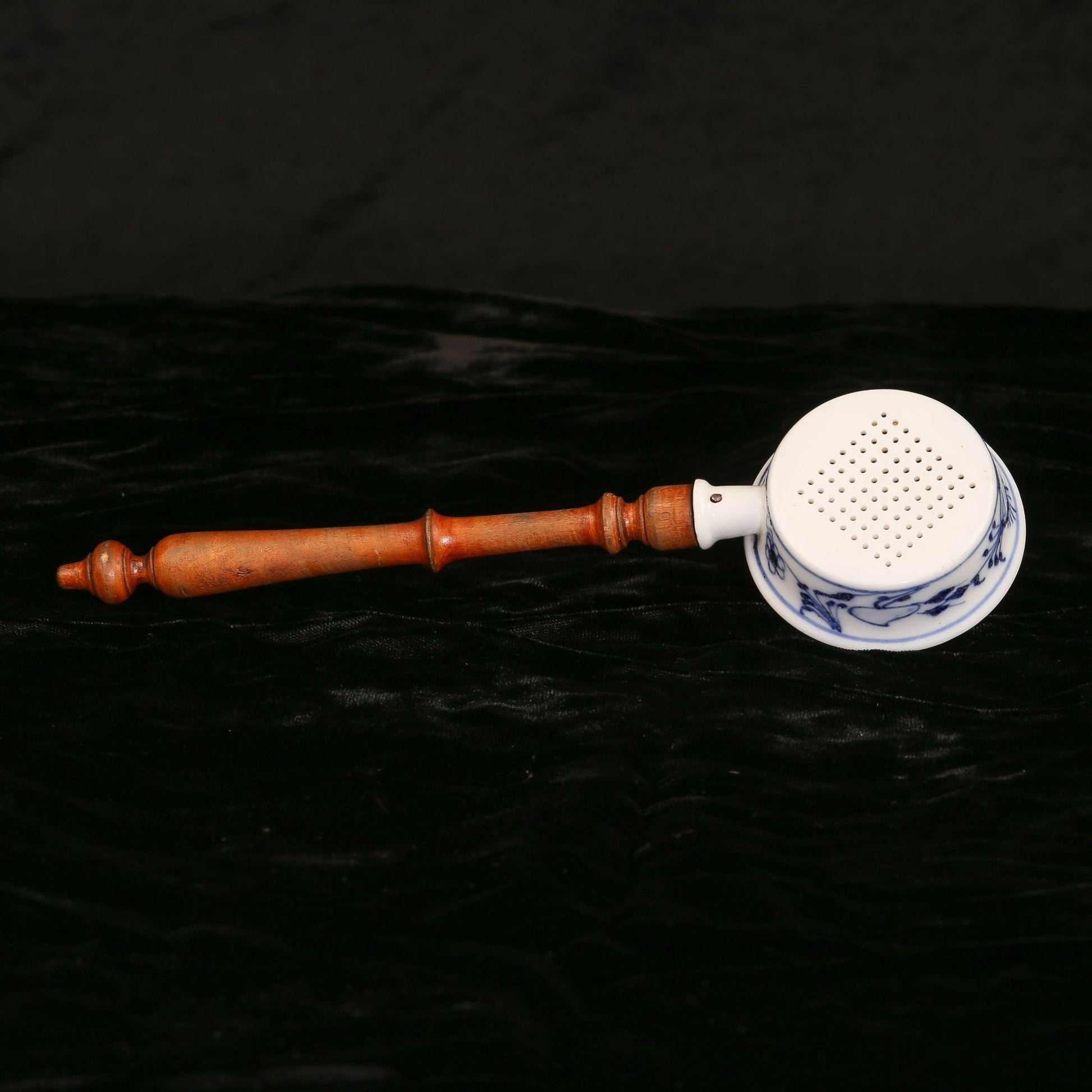 Antique 1920s German Tea Strainer/Kitchen Utensil Meissen Blue/White Porcelain