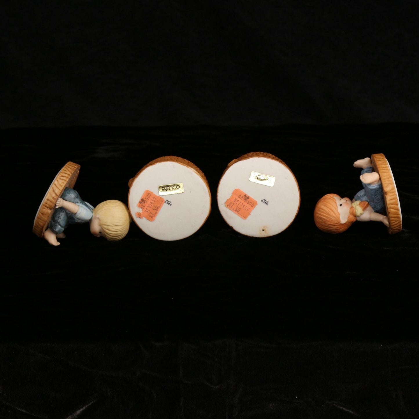 Vintage Enesco 1980 Country Cousins Tree Stump Trinket Box Set of 2