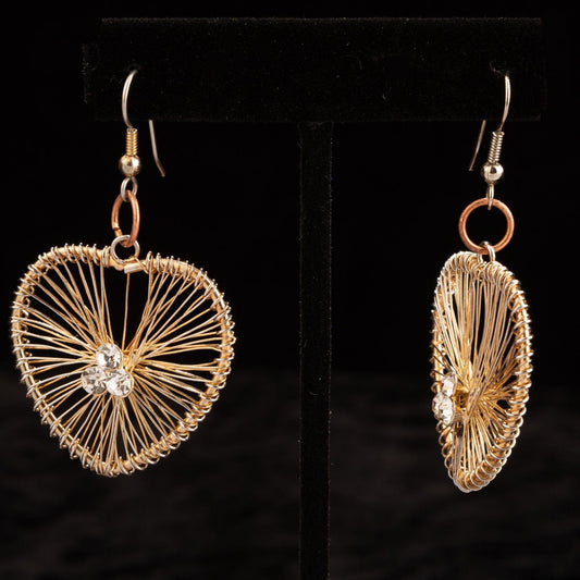 Vintage Wire Heart Rhinestone Dangle Earrings