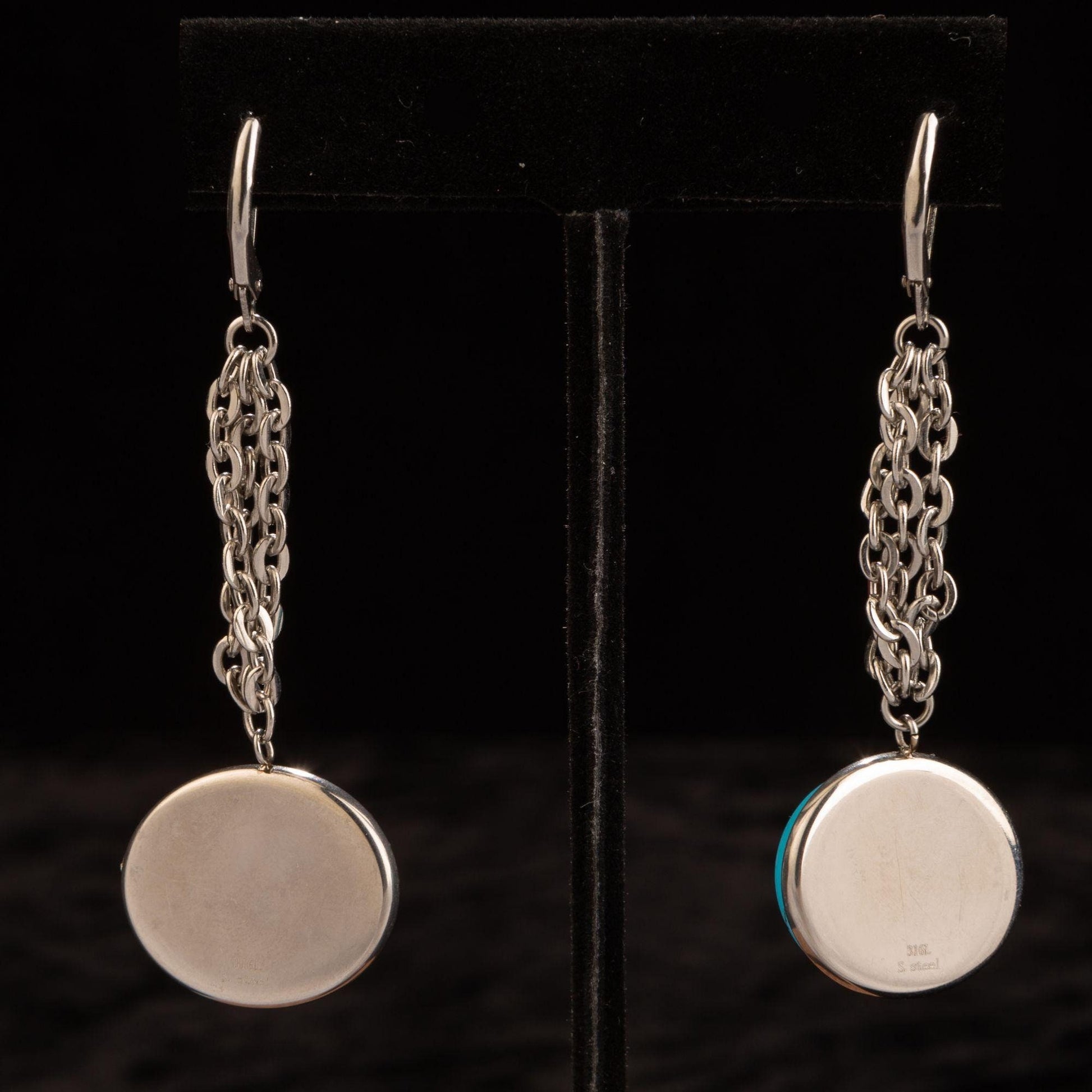 Turquoise Cabochon in Stainless Steel Setting Dangle Earrings