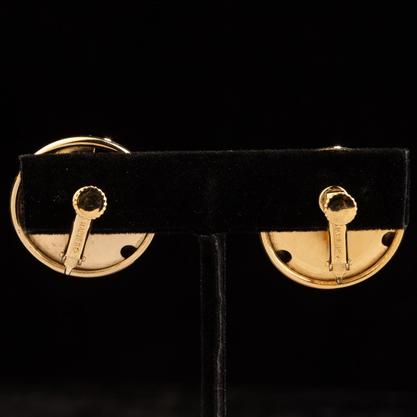 Vintage Signed Napier Gold Tone and Pearl Cabochon Clip On Earrings