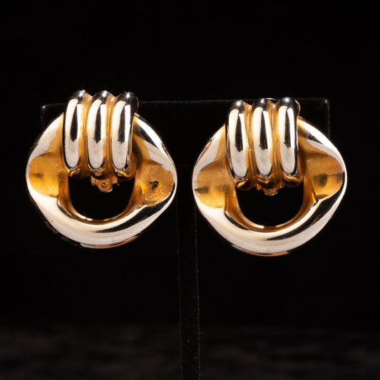 Vintage Oversized gold and Silver Toned Clip on Earrings