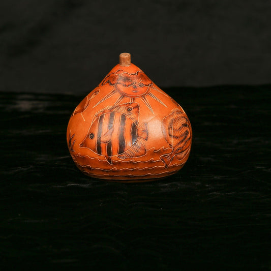 Vintage Hand Carved Peruvian Gourd Trinket Box With Lid Tropical Theme