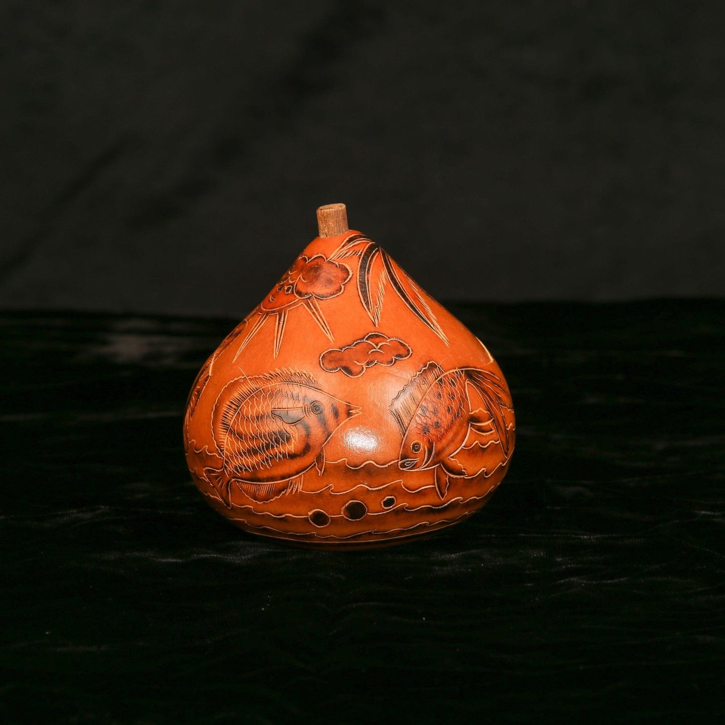 Vintage Hand Carved Peruvian Gourd Trinket Box With Lid Tropical Theme