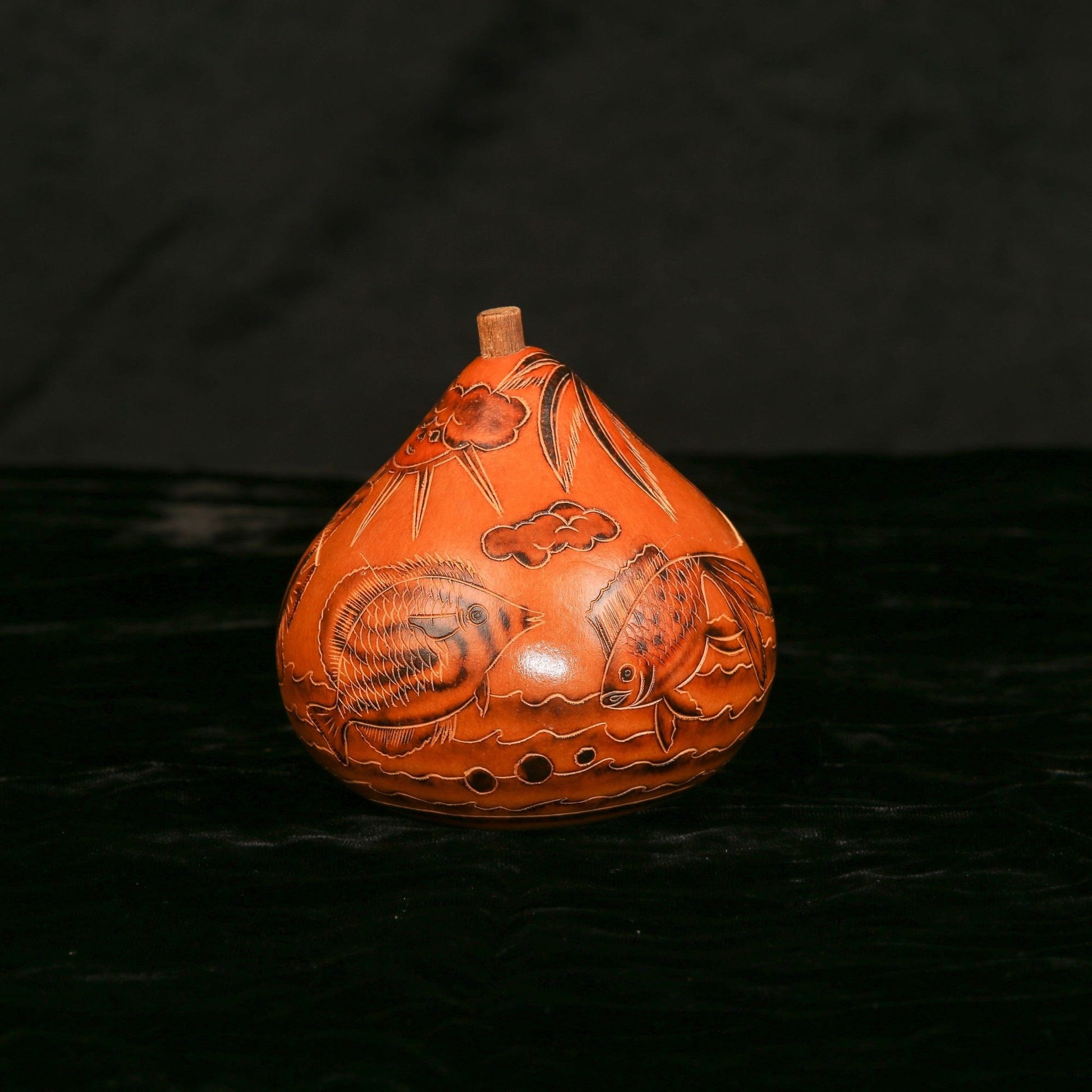 Vintage Hand Carved Peruvian Gourd Trinket Box With Lid Tropical Theme