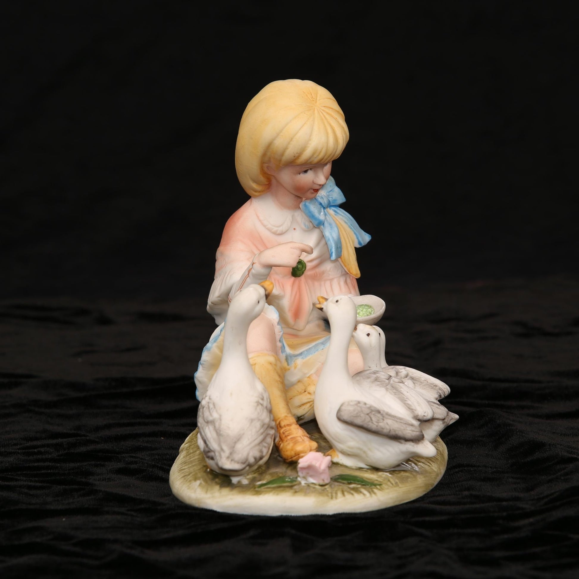 Vintage Ardalt Lenwile China Bisque Ceramic Girl Feeding Four Geese Figurine