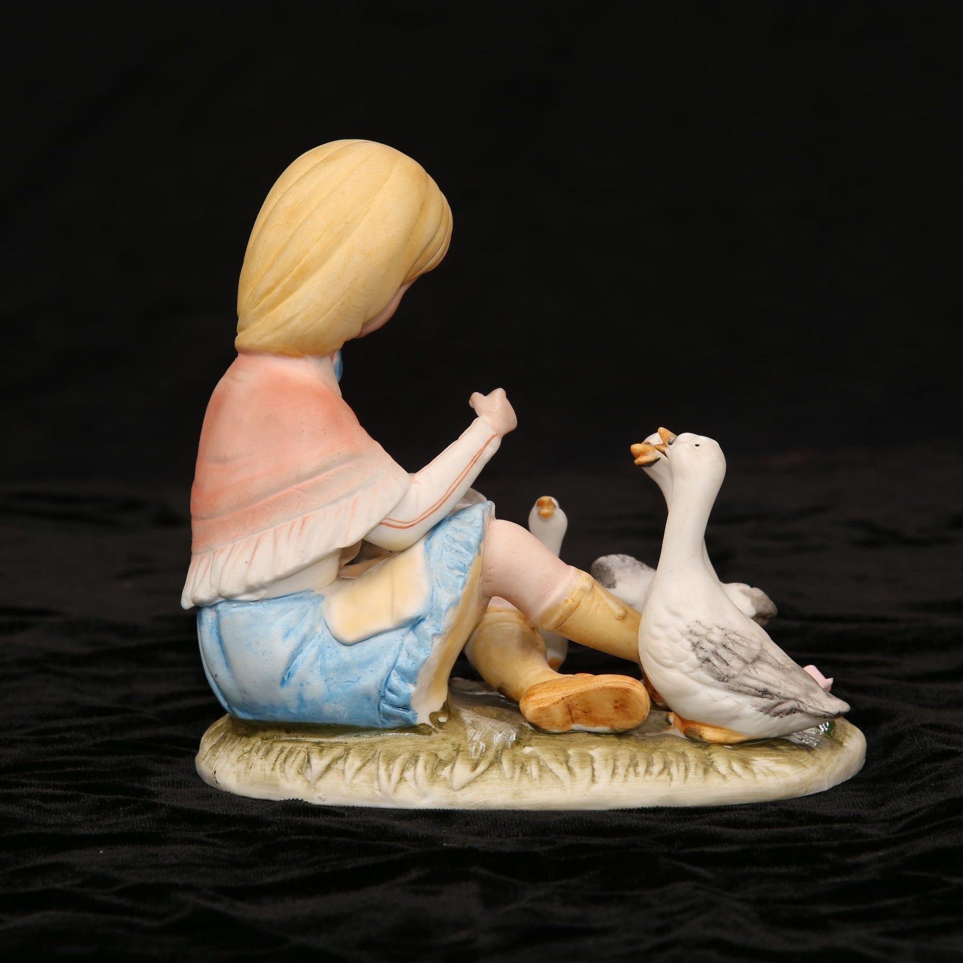 Vintage Ardalt Lenwile China Bisque Ceramic Girl Feeding Four Geese Figurine