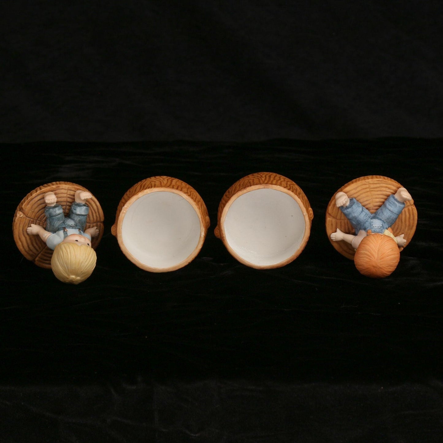 Vintage Enesco 1980 Country Cousins Tree Stump Trinket Box Set of 2