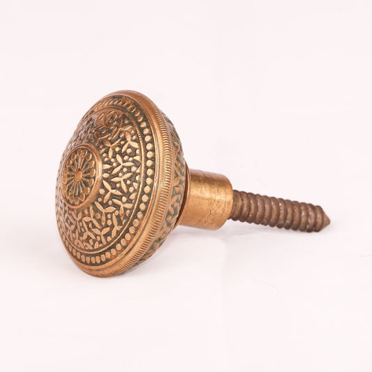 Antique 1880s Cast Bronze Doorknob Knurled Edges Rice pattern