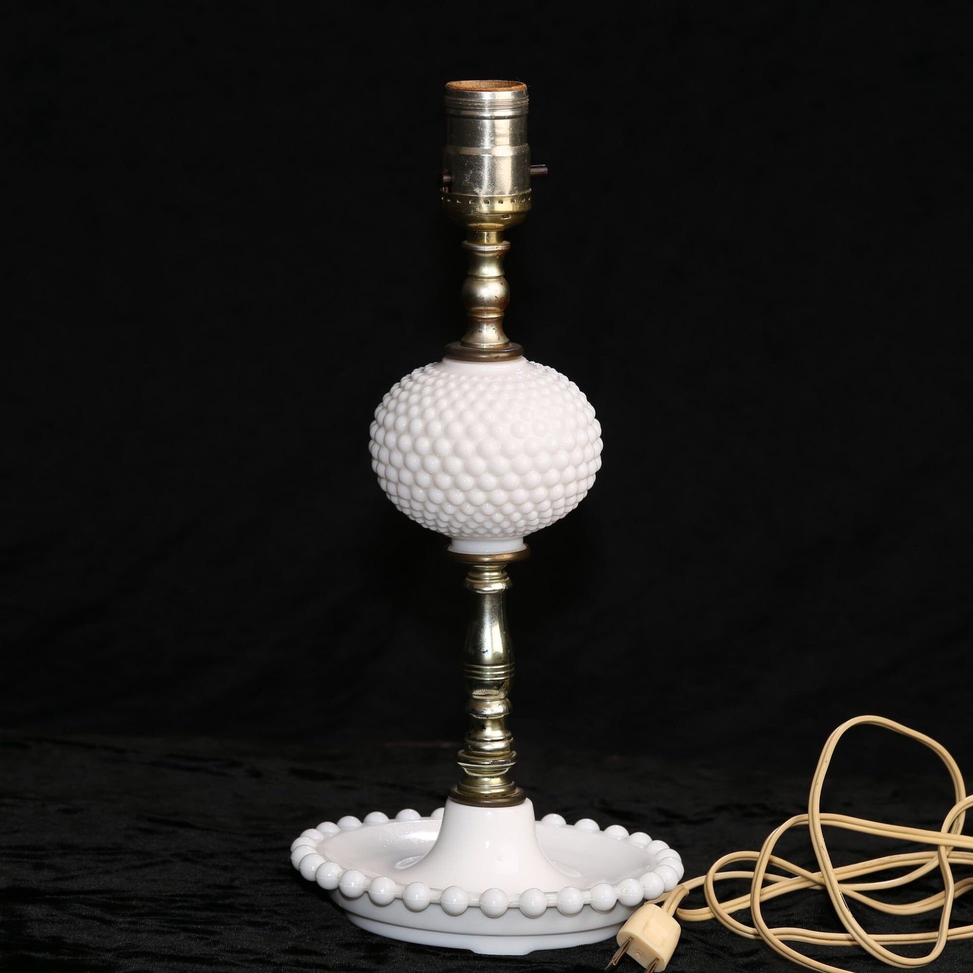 Vintage Hobnail Milk Glass Electric Lamp Midcentury - Working