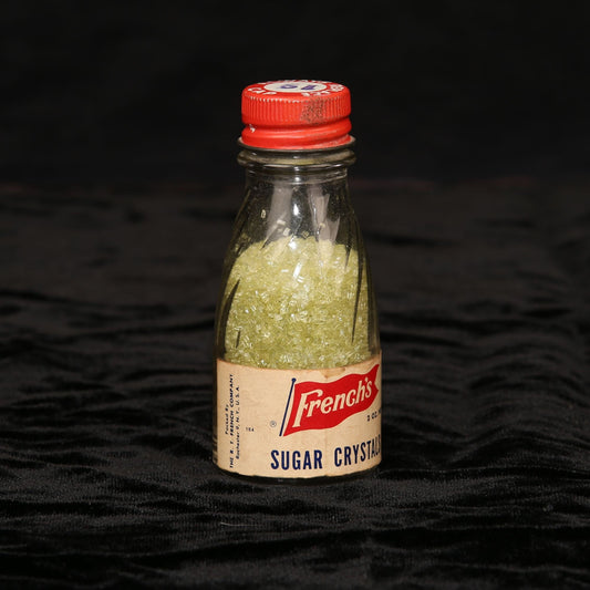 Vintage 1950s French's Sugar Crystals Glass Bottle Green