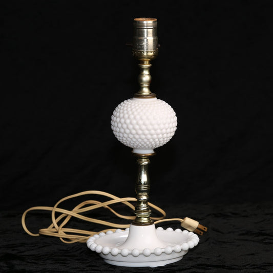 Vintage Hobnail Milk Glass Electric Lamp Midcentury - Working