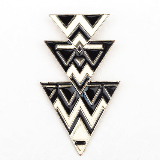 Vintage Black and White Geometric Silver Toned Necklace Pendant