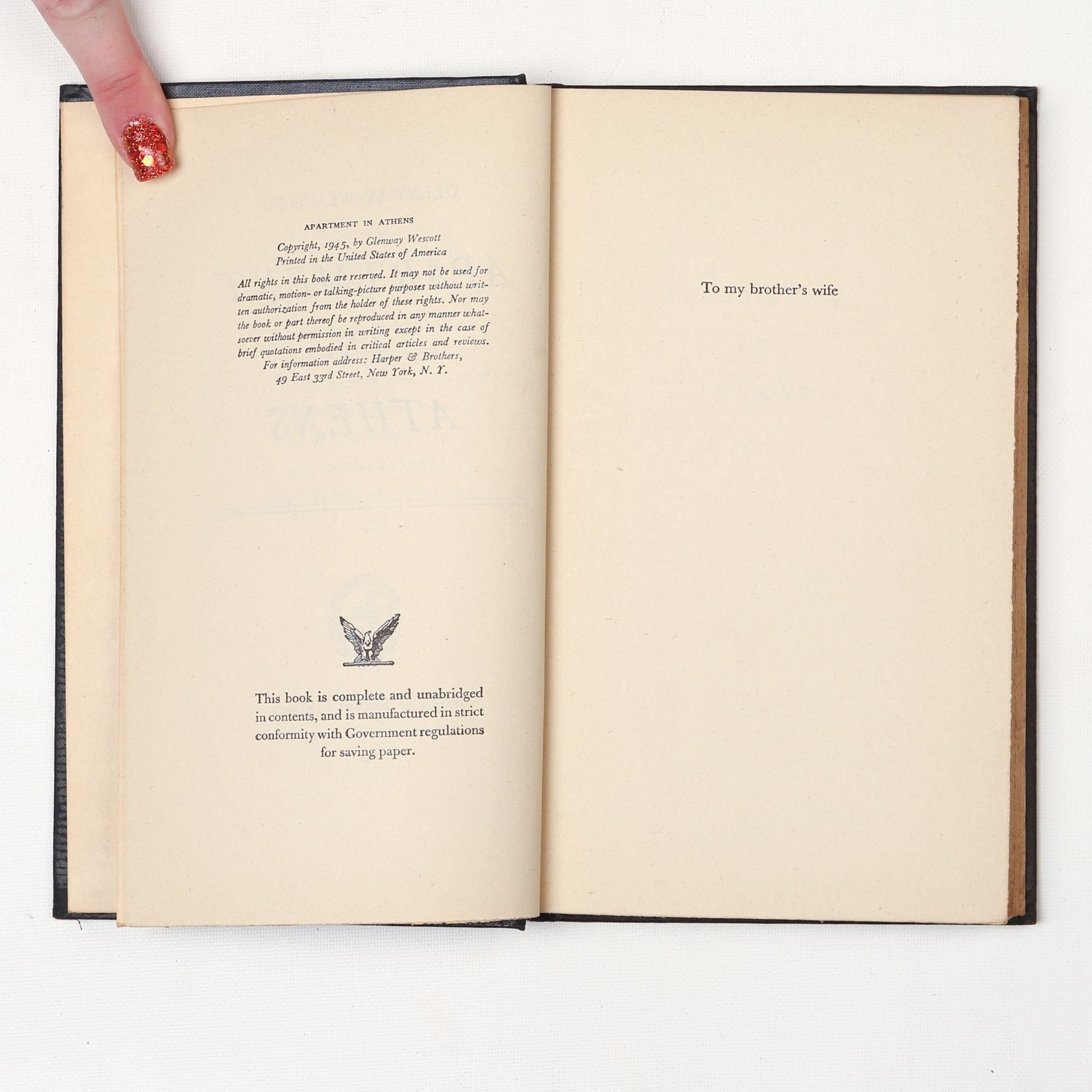 Vintage 1945 Book Apartment in Athens by Glenway Wescott