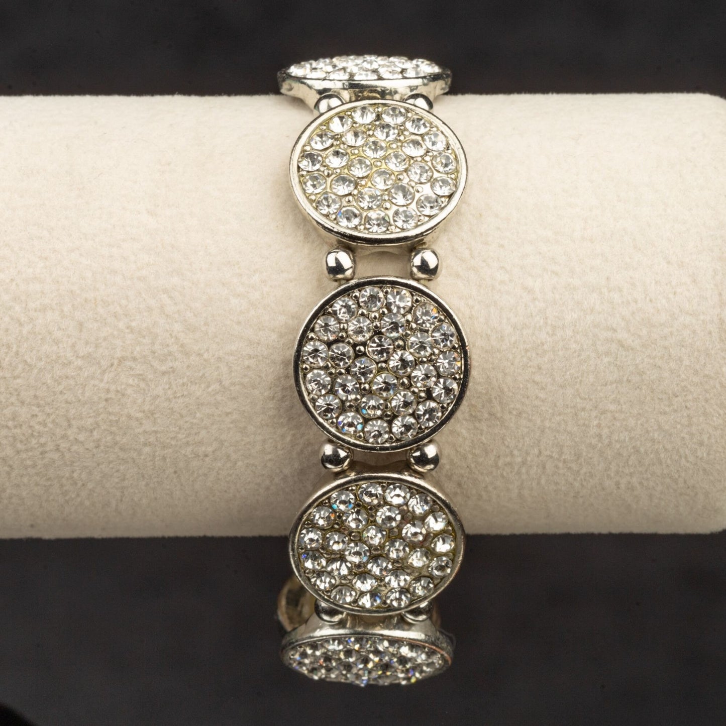 Vintage Silver Toned Rhinestone Stretch Bracelet