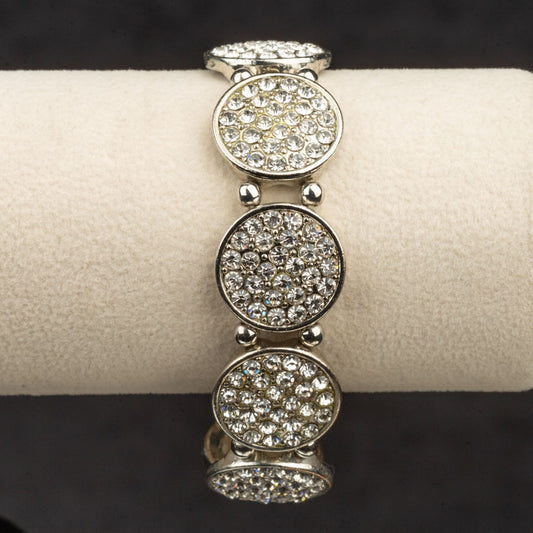 Vintage Silver Toned Rhinestone Stretch Bracelet