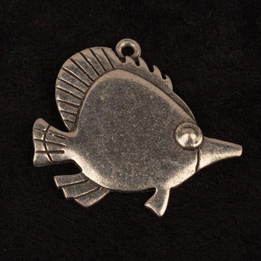 Vintage Signed JJ Silver Tone Fish Pendant Charm Tang Fish