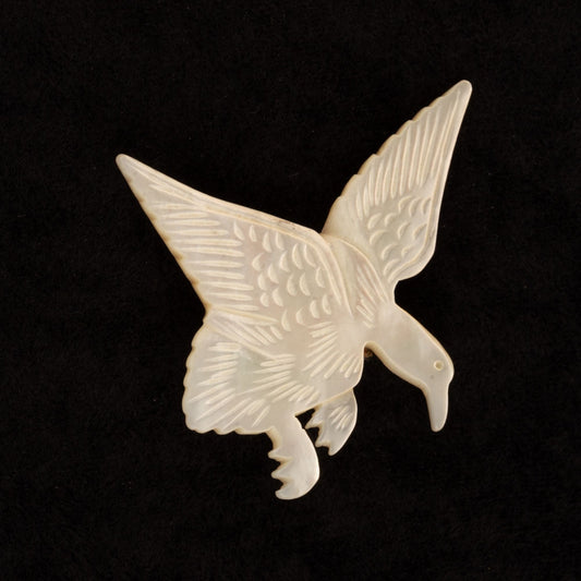 Vintage Signed Jerusalem Carved Mother of Pearl Goose Duck Brooch