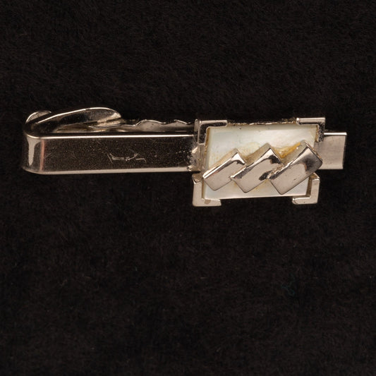 Vintage Silver Tone Mother of Pearl Inlay Tie Clip