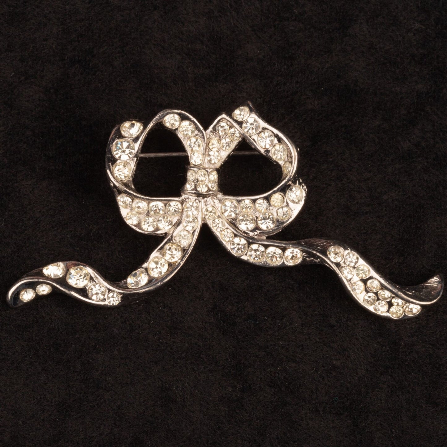 Signed Premier Rhinestone Silver Tone Bow Brooch