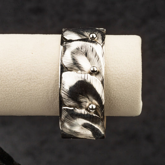 Vintage Whiting Davis Chunky Hinged Clamp Cuff Bracelet Silver Tone with Leaves