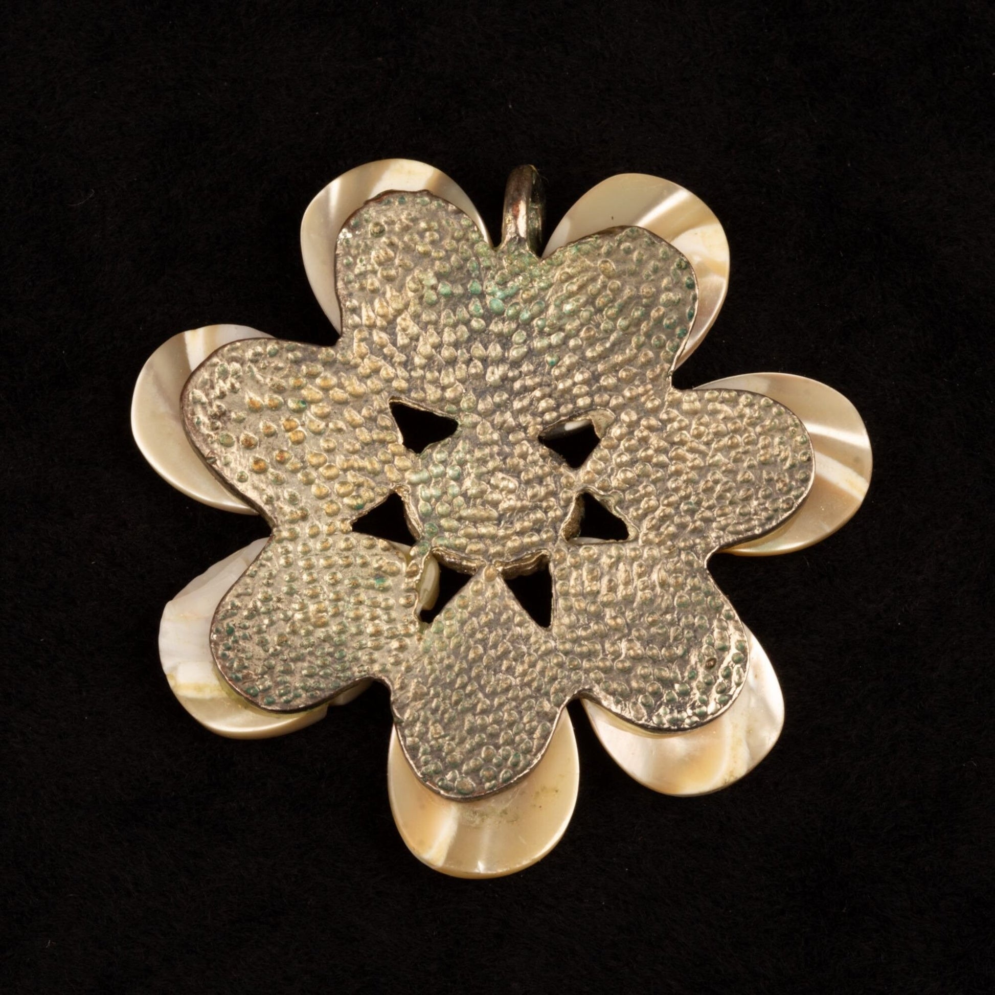 Vintage Carved Alabaster Mexican Onyx Flower Tigers' Eye Stone Pendant