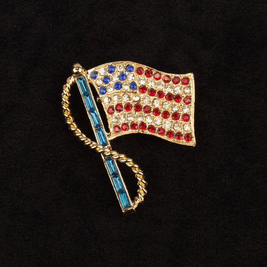 Vintage American Flag Rhinestone Brooch