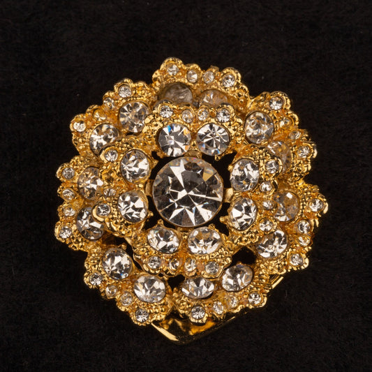 Vintage Rhinestone Flower Dress Clip Gold Toned