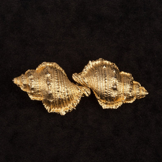 Vintage Signed Gay Boyer Seashell Belt Buckle Set Gold Toned