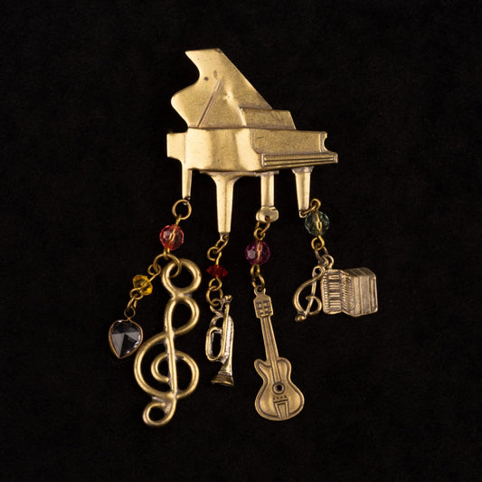 Vintage Piano Dangle Instrument Musical Gold Toned Brooch