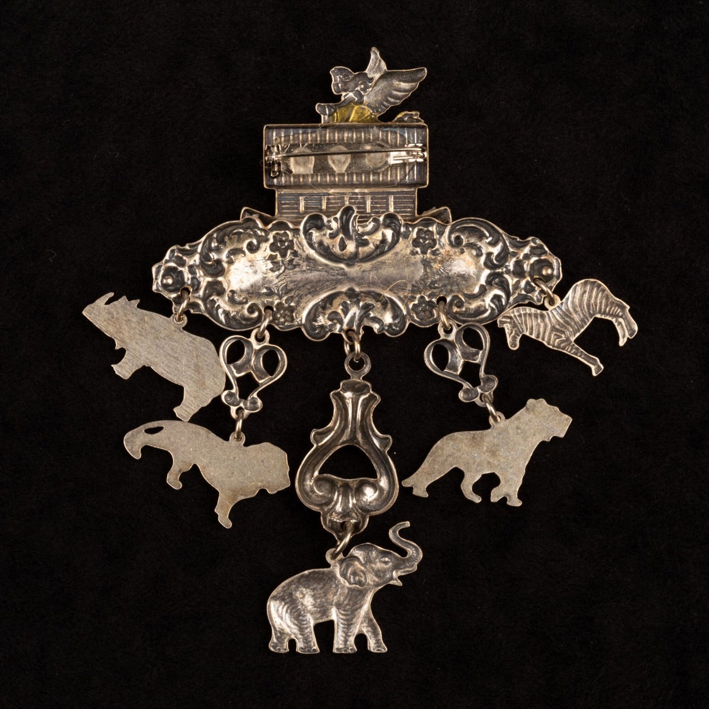 Vintage Noah's Ark Dangle Animals Silver Toned Brooch