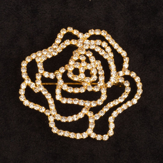 Vintage Gold Tone Rose Prong Set Rhinestone Brooch