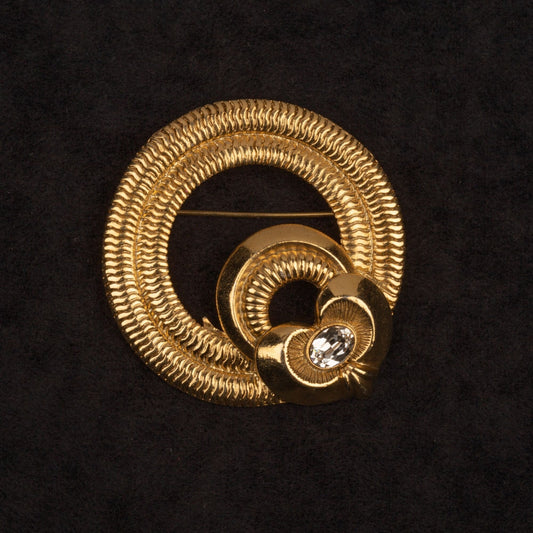 Vintage Rhinestone Heart Gold Toned Brooch