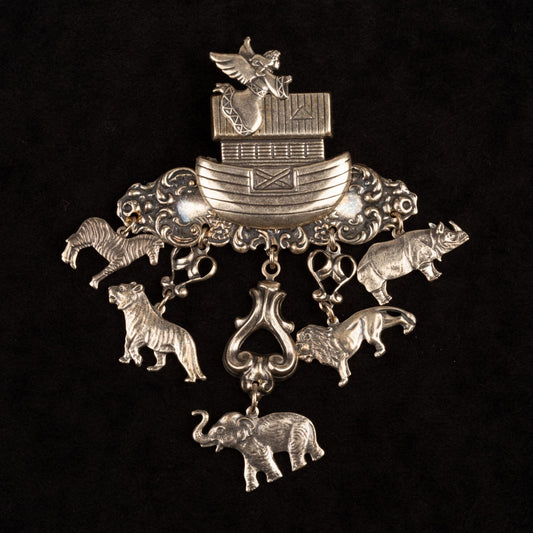Vintage Noah's Ark Dangle Animals Silver Toned Brooch