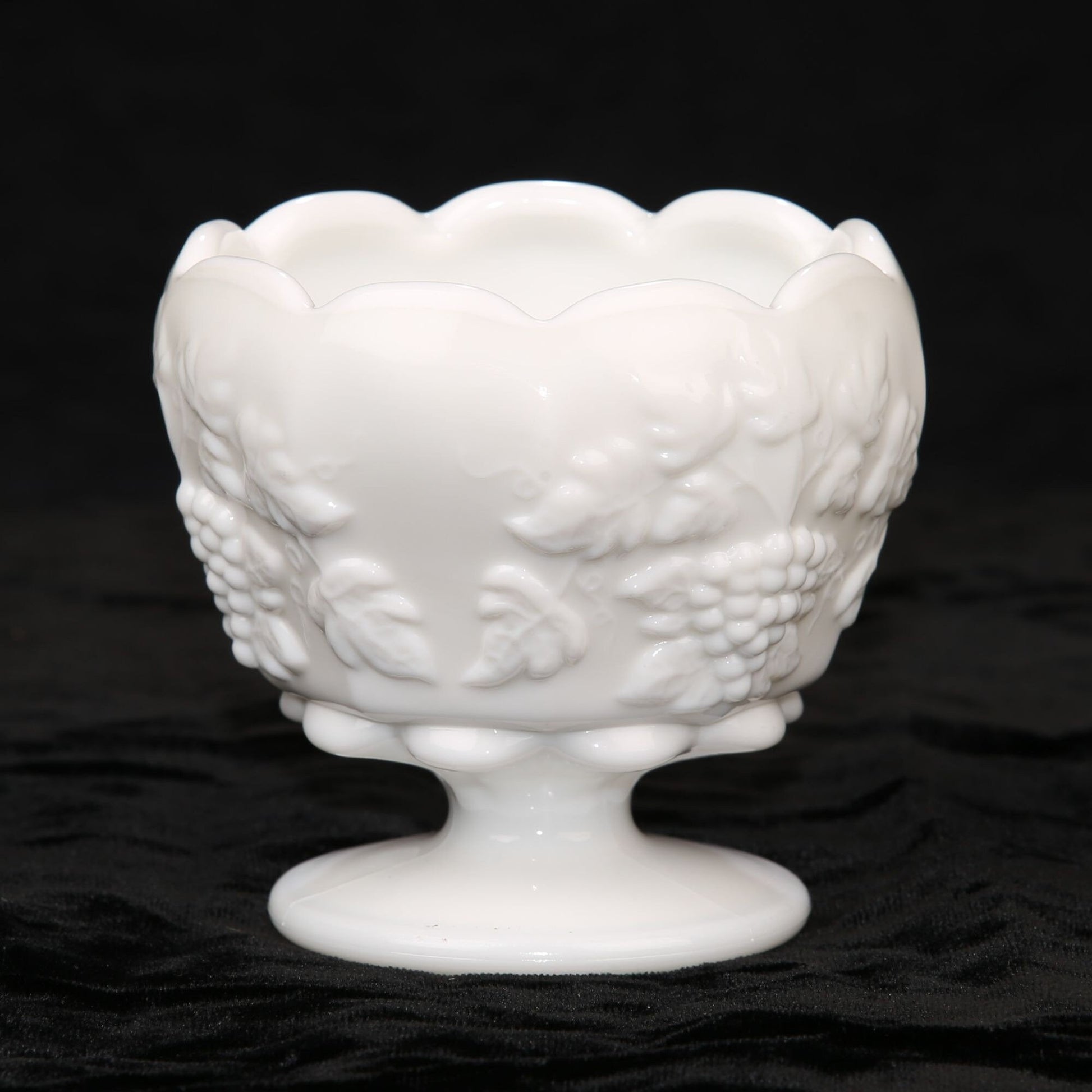 Vintage Westmorland Glass Milk Glass Footed Bowl Grape Pattern