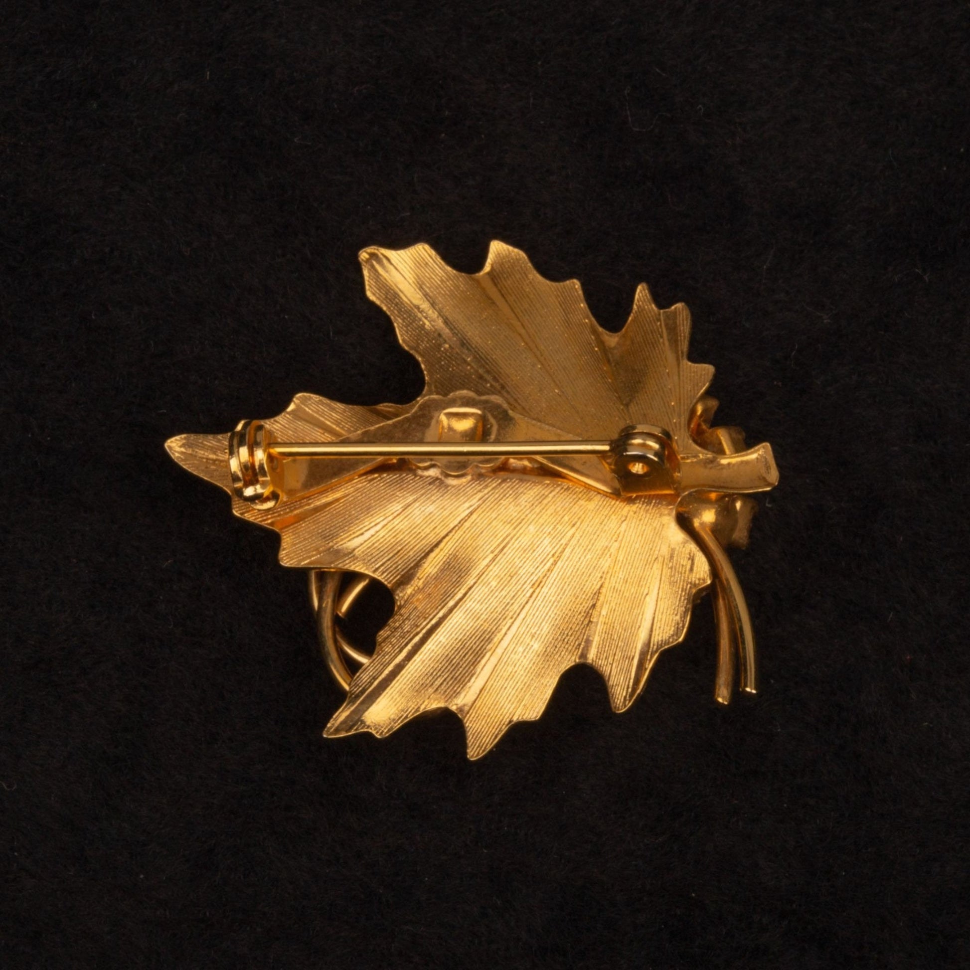 Vintage Amber Rhinestone Leaf MCM Gold Toned Brooch