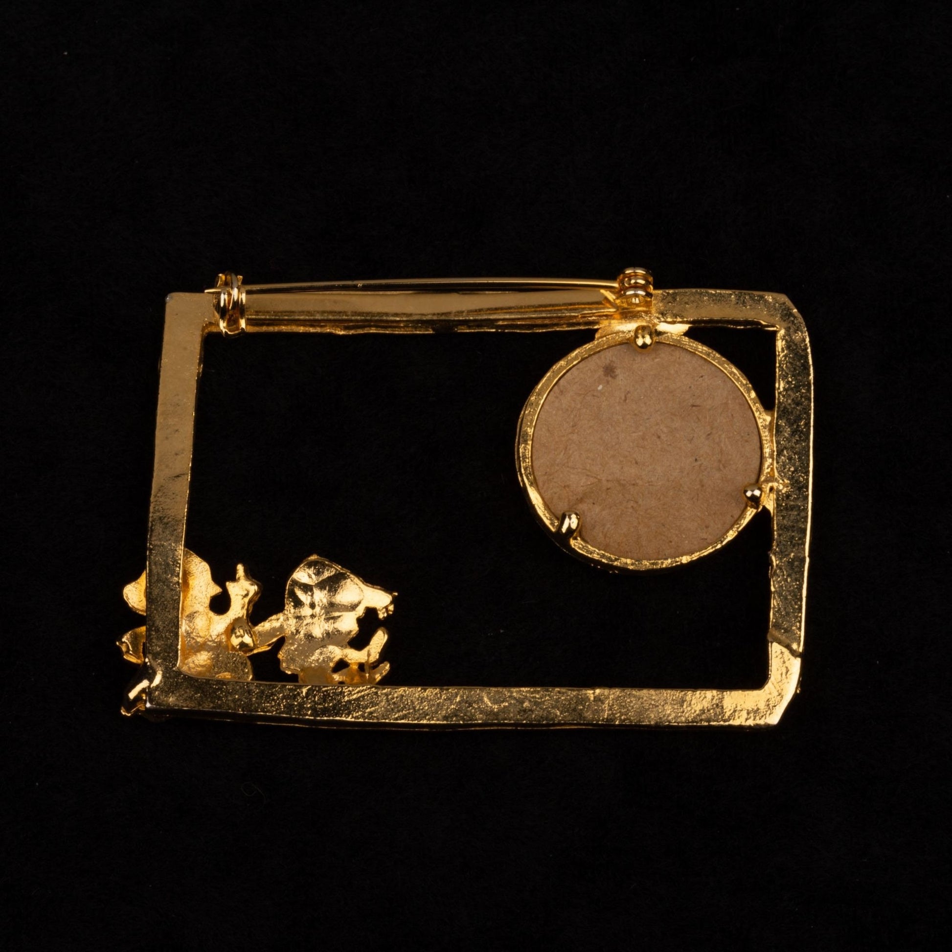 Vintage Tiny Photo Frame Gold Toned Brooch